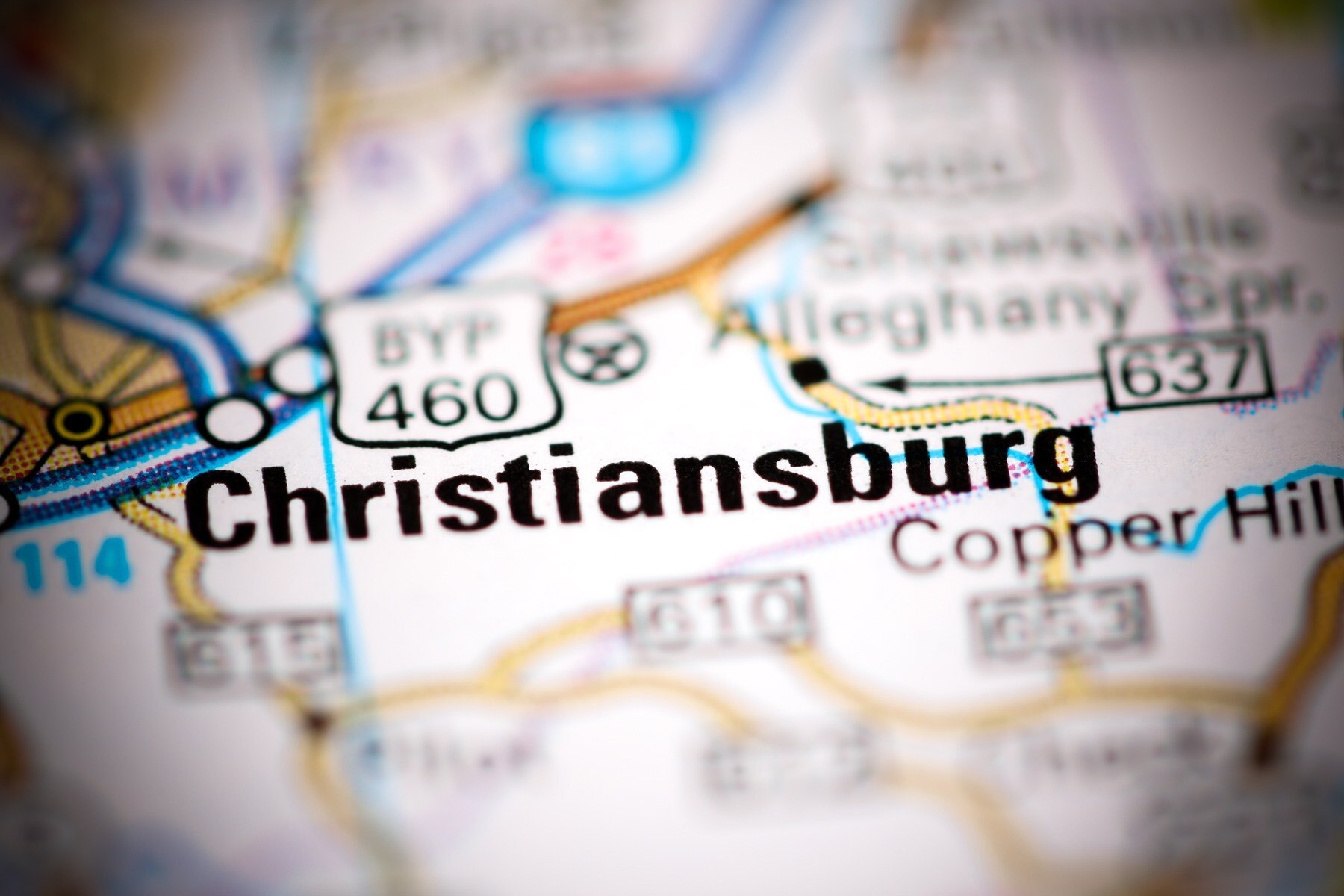 View of Christiansburg on map
