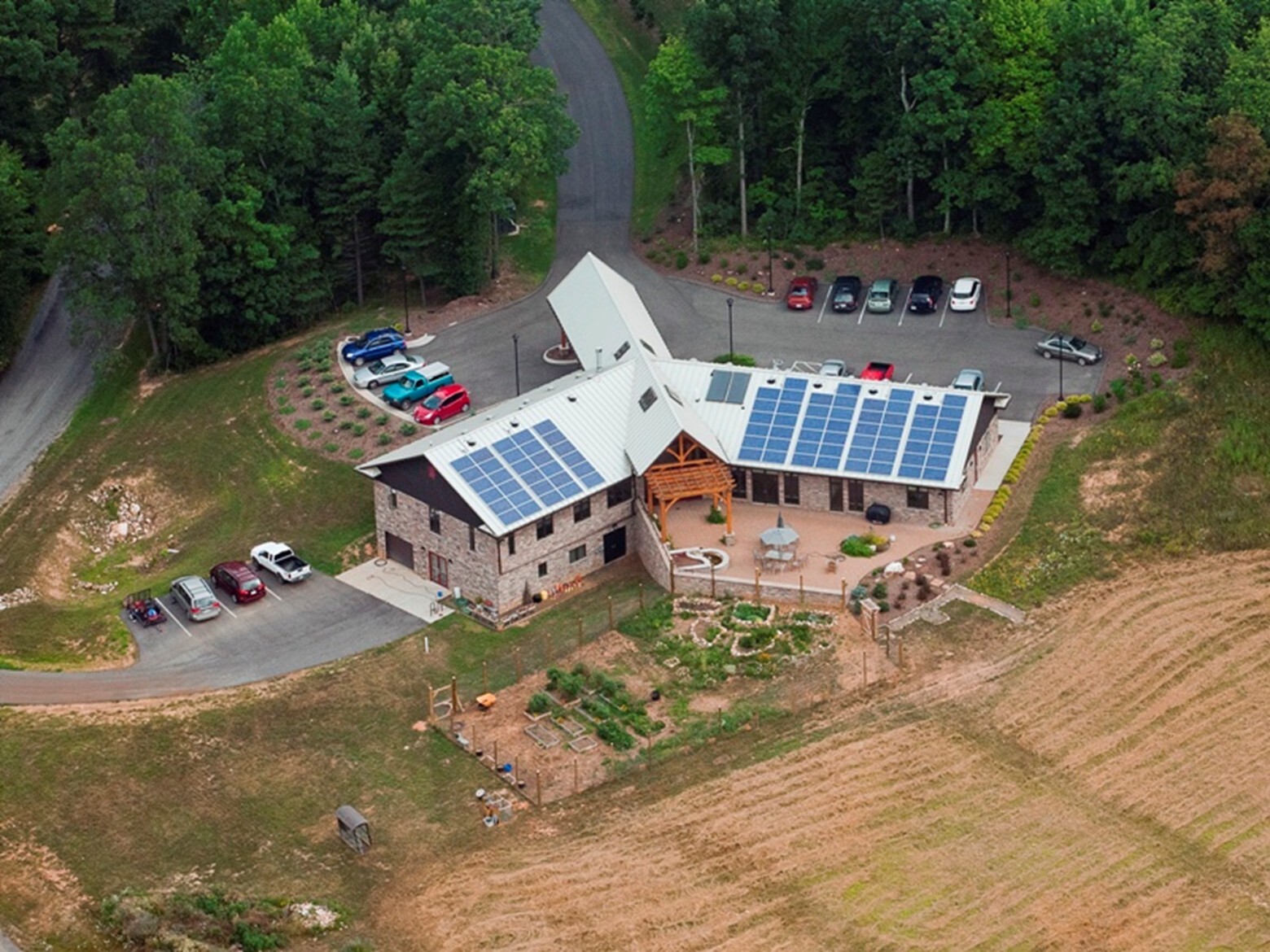 Birds-eye view of the Wall Residences office building in Floyd